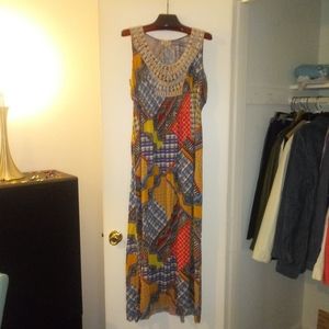 One World Sleeveless Multi-Color Maxi Dress